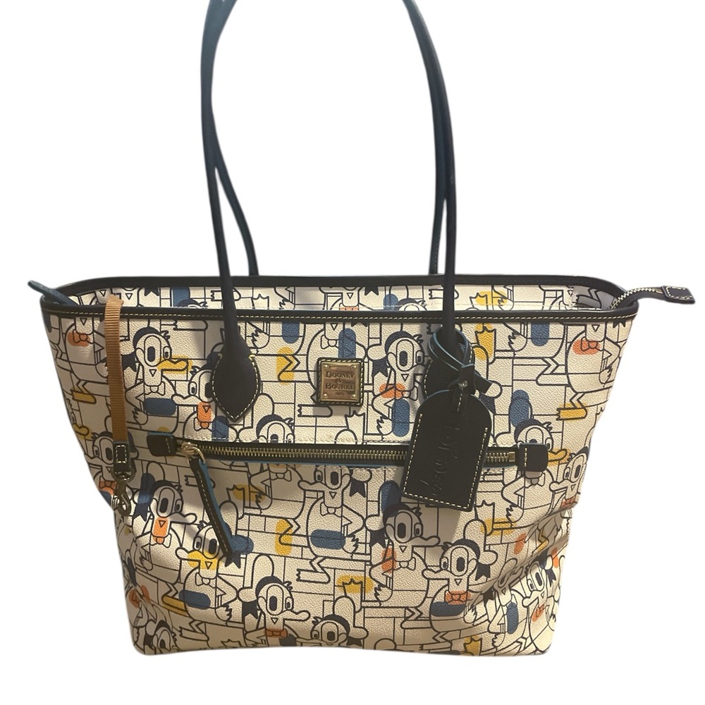 Dooney & Bourke Cream and Black Tote with Disney Donald Duck Animation Sketches!